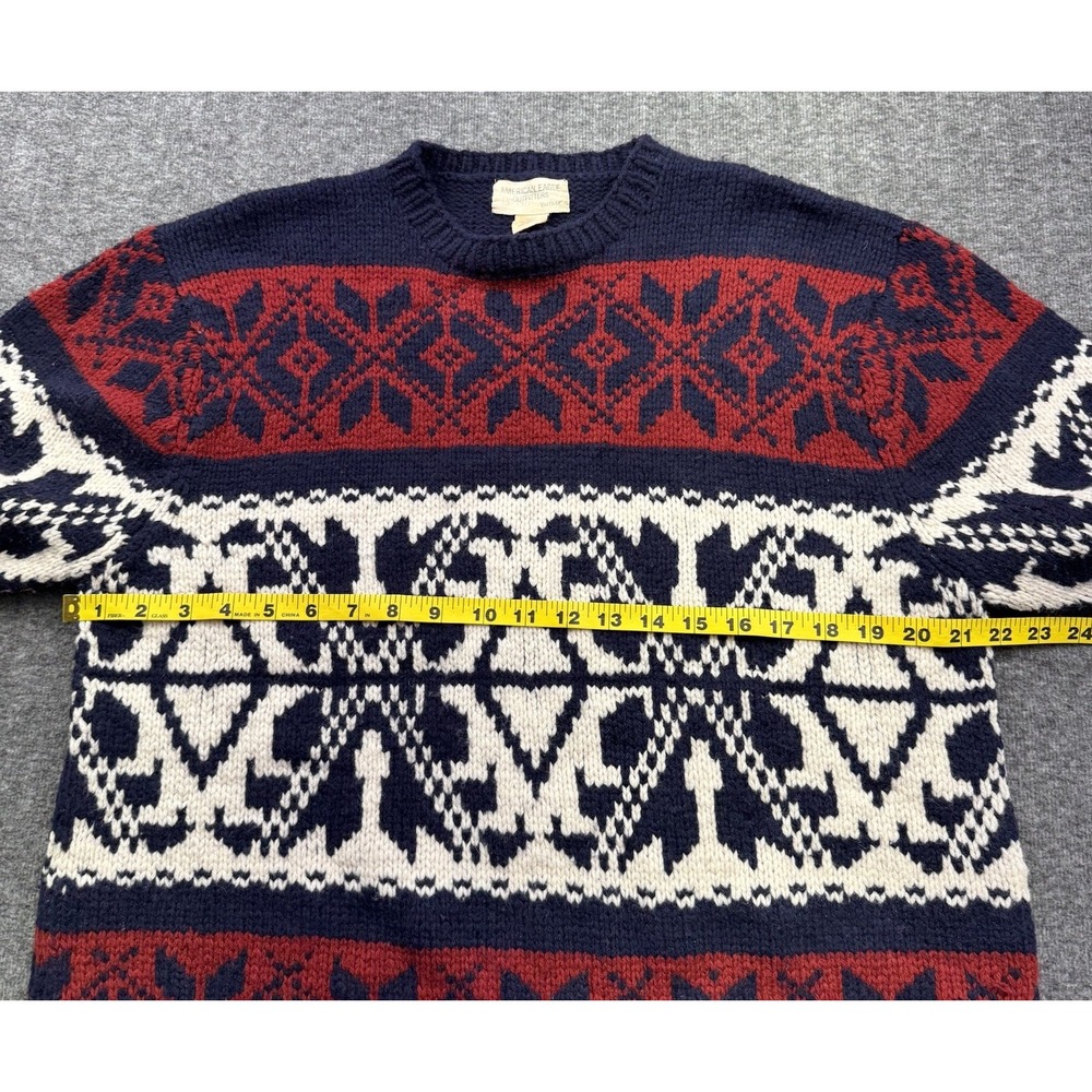 American Eagle Fair Isle Sweater Mens Sz L Lambs Wool Chunky Knit Nordic Cabin - Picture 3 of 13